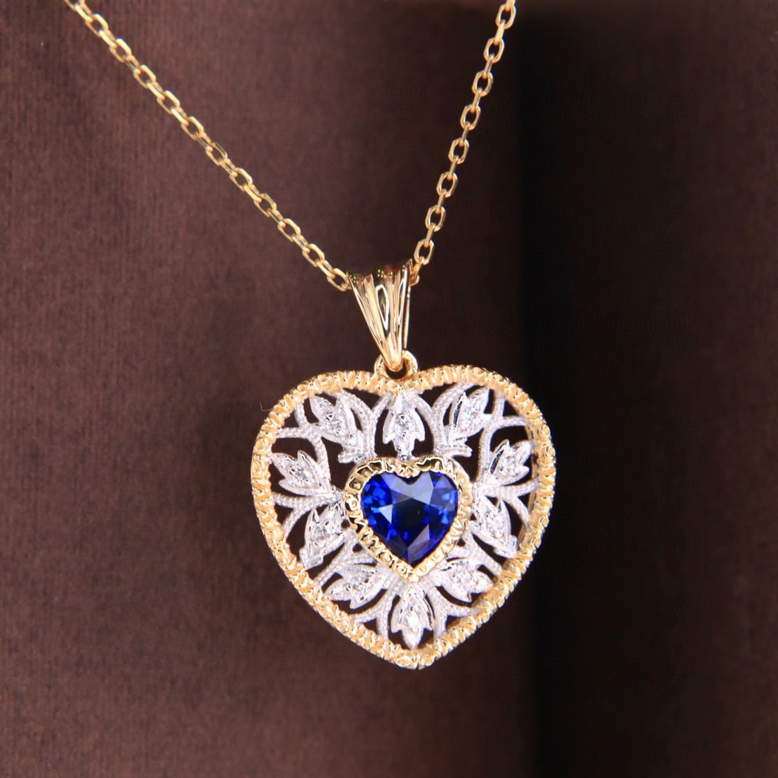 14k Gold 0.60 Ctw Natural Sapphire & Diamond Pendant( Without Chain ) - 5