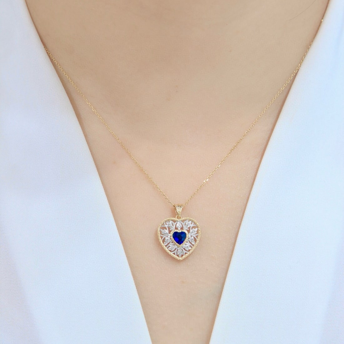 14k Gold 0.60 Ctw Natural Sapphire & Diamond Pendant( Without Chain ) - 7