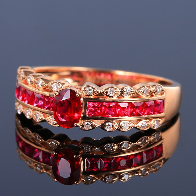 14k Gold 0.94 Ctw Natural Ruby & Ruby Ring - 2