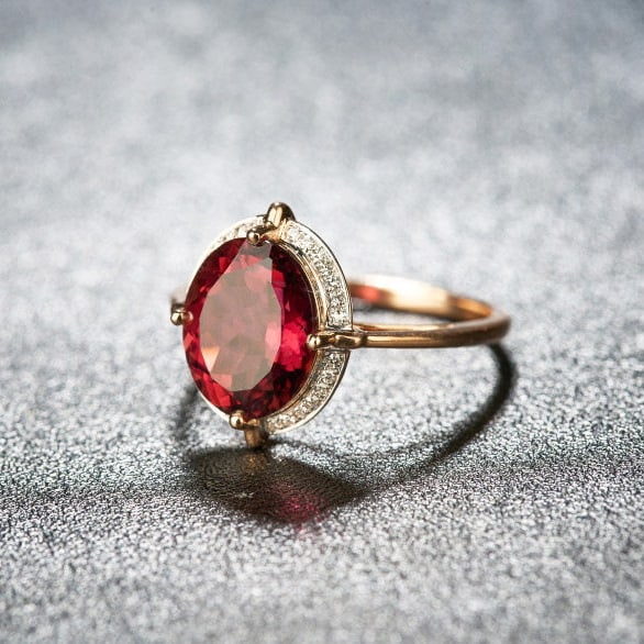 14k Gold 3.55 Ct Natural Tourmaline & Diamond Ring - 2
