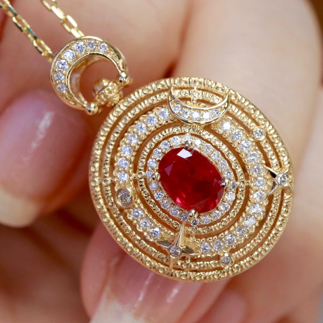 14k Gold 1.19 Ctw Vivid Red Natural Ruby & Diamond Pendant( Without Chain ) - 2