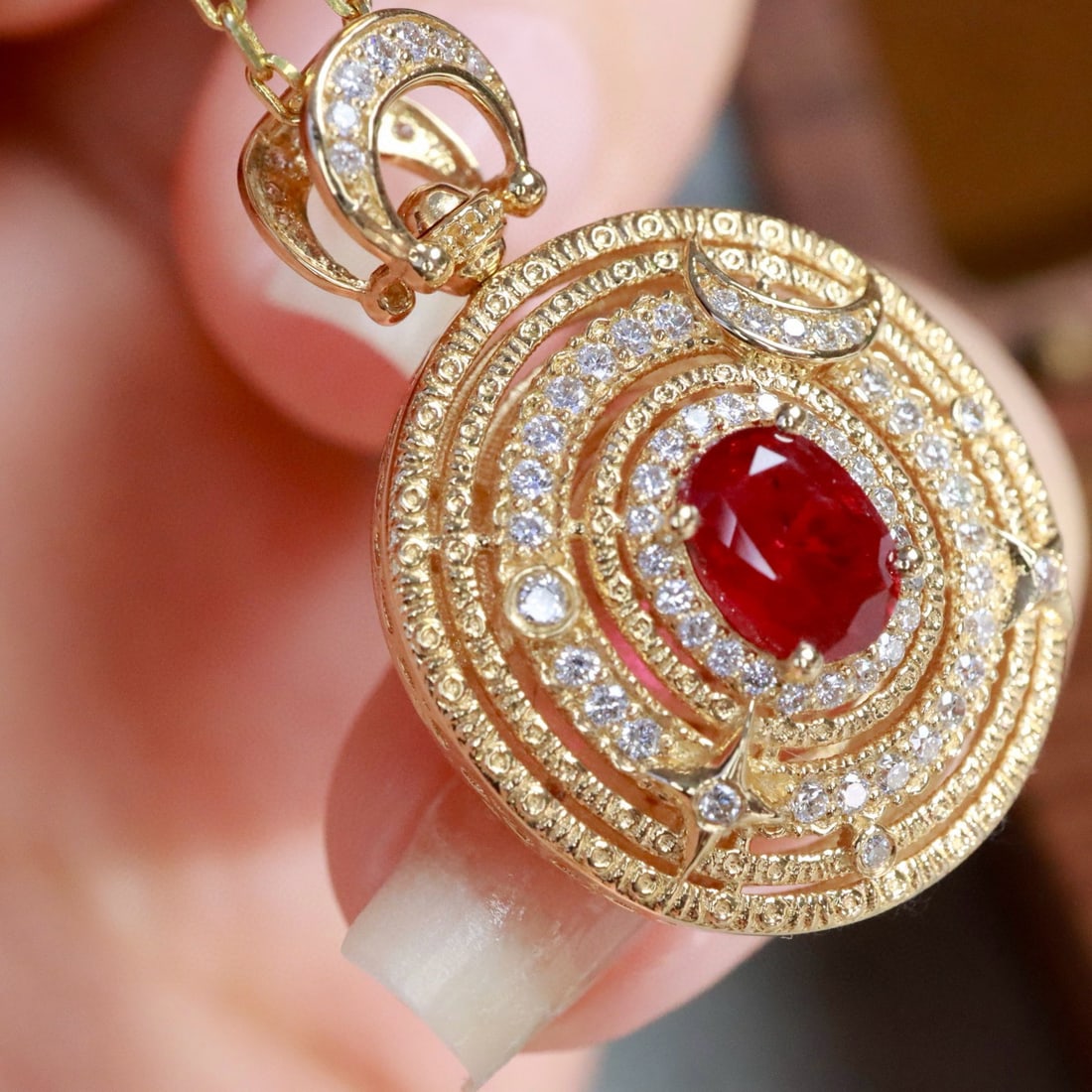 14k Gold 1.19 Ctw Vivid Red Natural Ruby & Diamond Pendant( Without Chain ) - 3