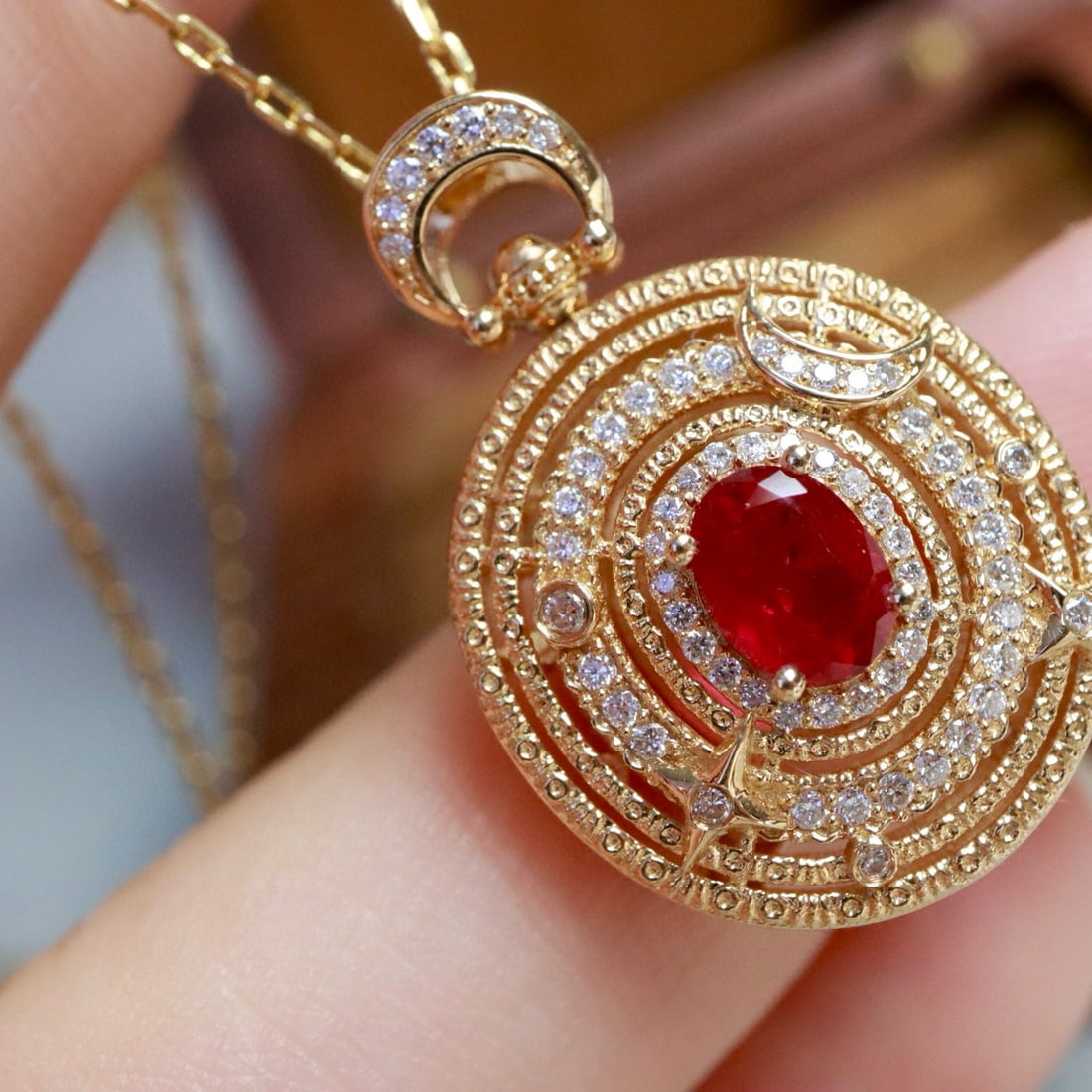 14k Gold 1.19 Ctw Vivid Red Natural Ruby & Diamond Pendant( Without Chain ) - 4