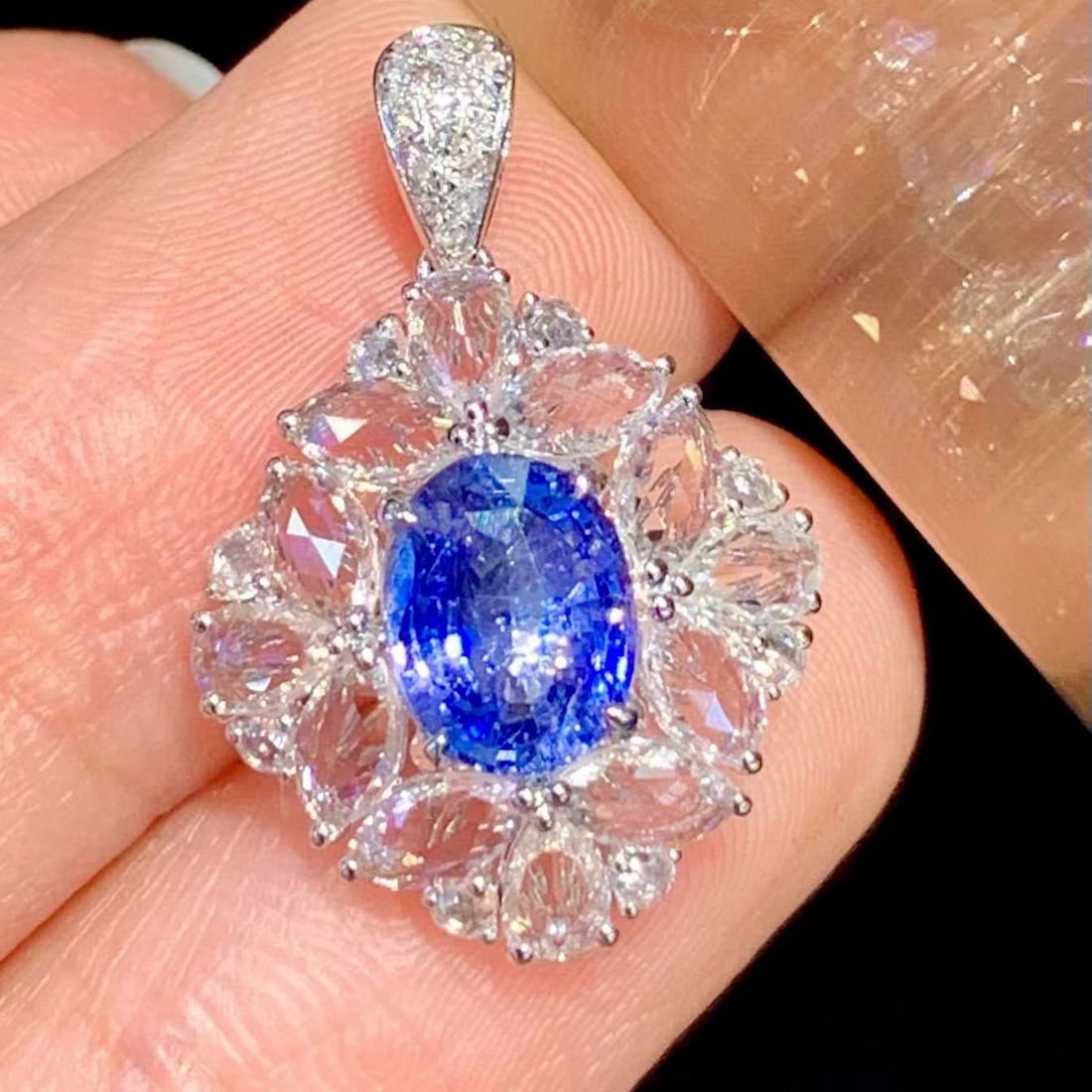 14k Gold 1.45 Ct Natural Sapphire & Sapphire & Diamond Pendant( Without Chain ) - 4