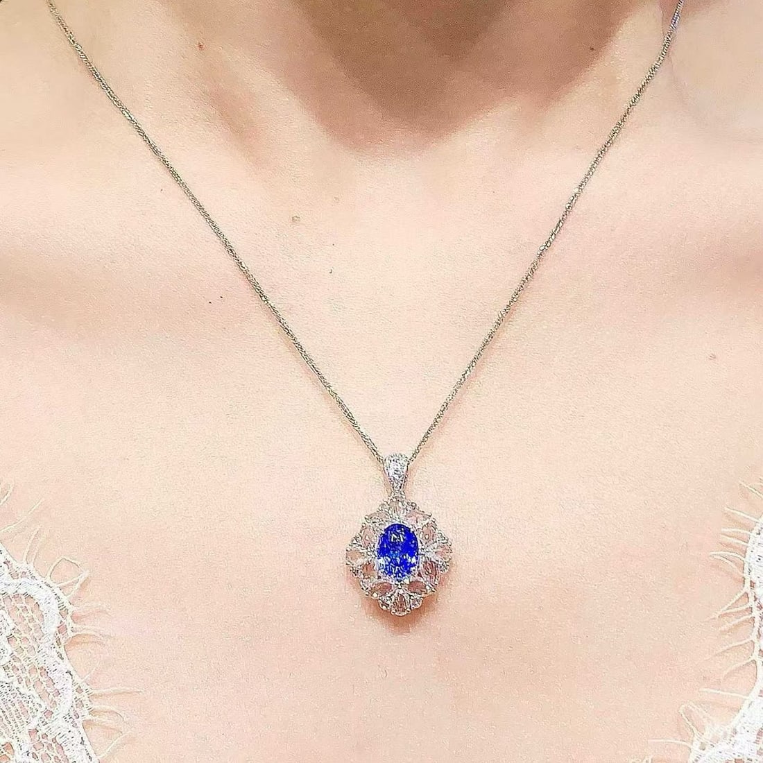 14k Gold 1.45 Ct Natural Sapphire & Sapphire & Diamond Pendant( Without Chain ) - 5