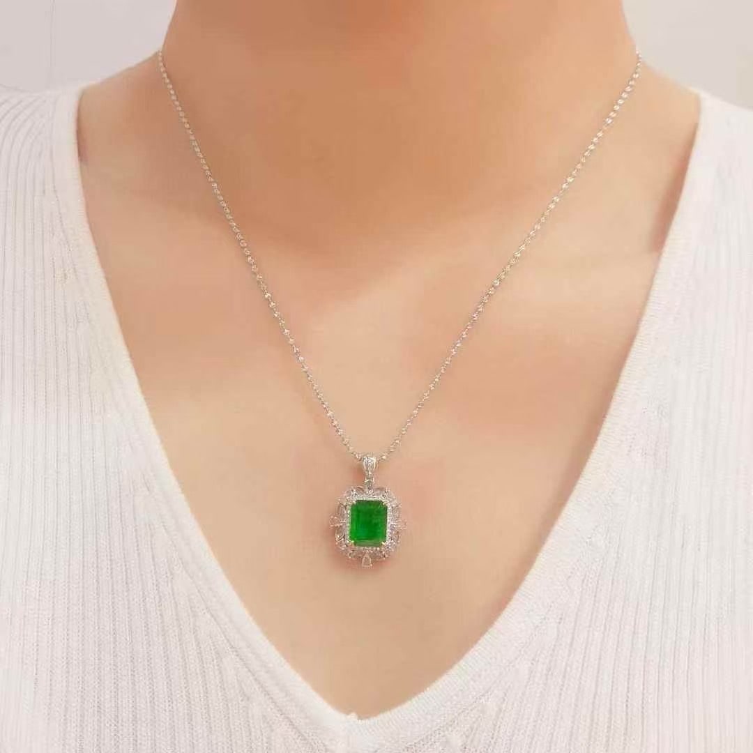 14k Gold 3.23 Ct Natural Emerald & Diamond & Sapphire Pendant( Without Chain ) - 2