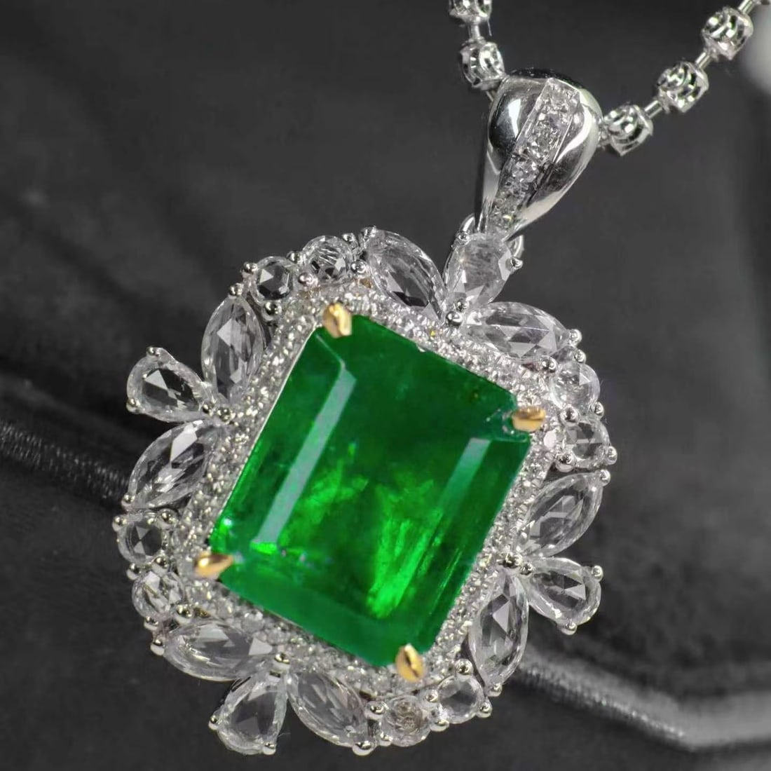 14k Gold 3.23 Ct Natural Emerald & Diamond & Sapphire Pendant( Without Chain ) - 3