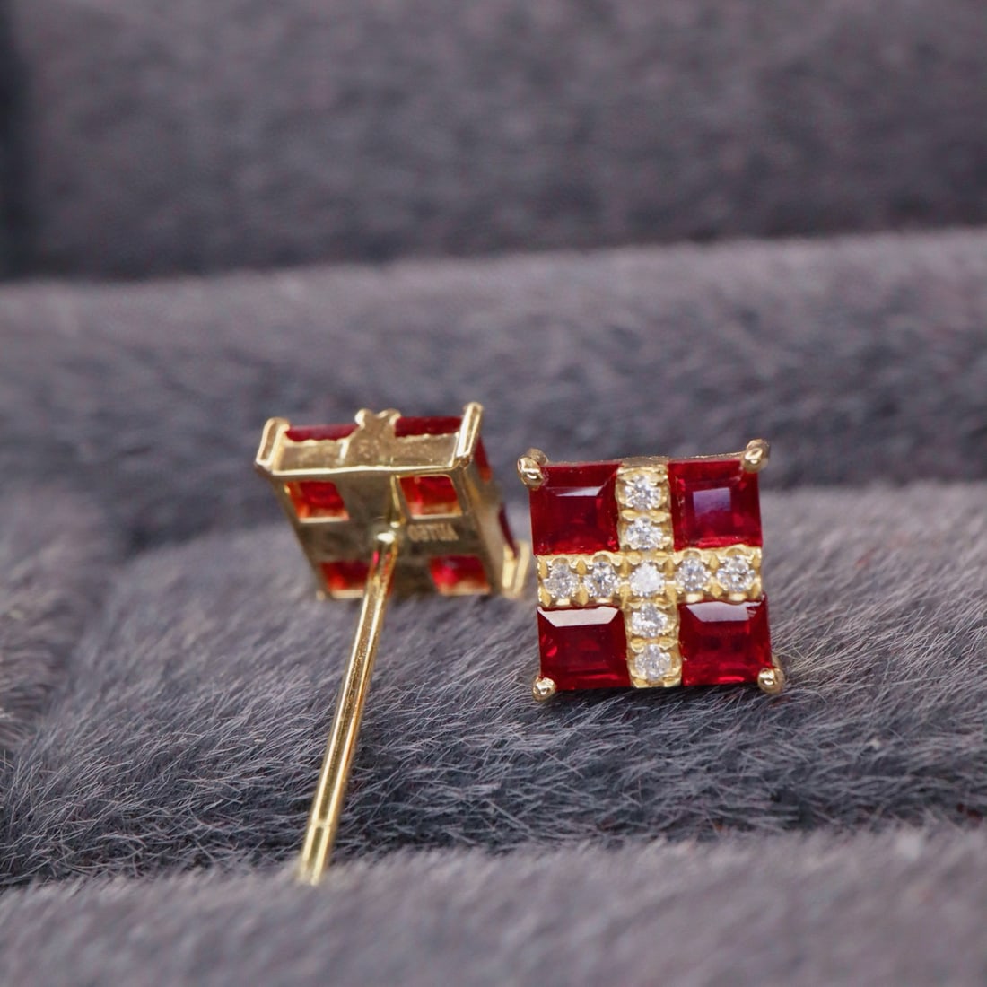 14k Gold 1.08 Ctw Natural Ruby & Diamond Earrings - 4