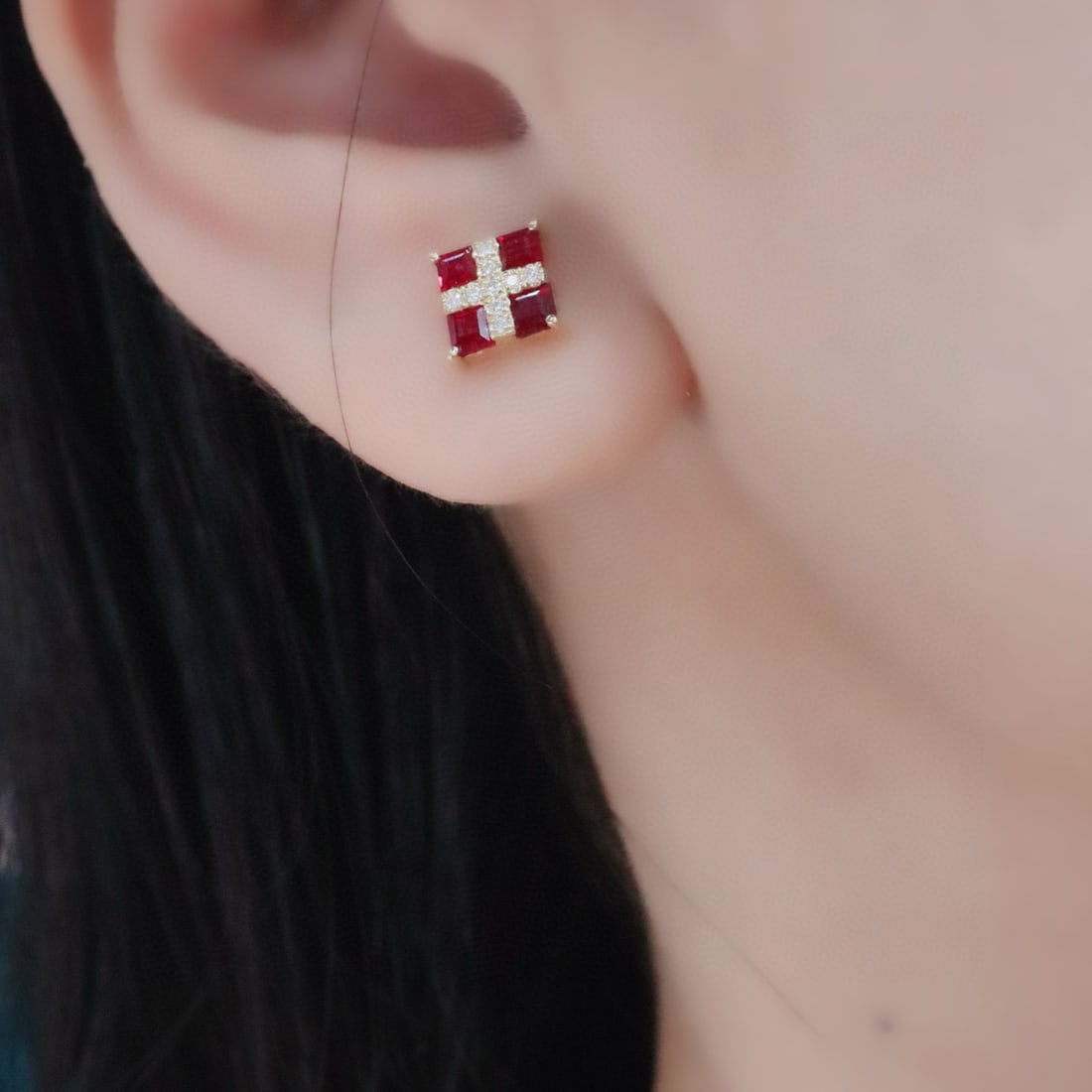 14k Gold 1.08 Ctw Natural Ruby & Diamond Earrings - 5