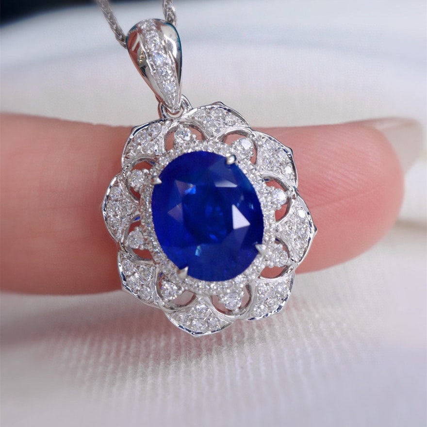 14k Gold 3.19 Ctw Natural Sapphire & Diamond Pendant( Without Chain ) - 3