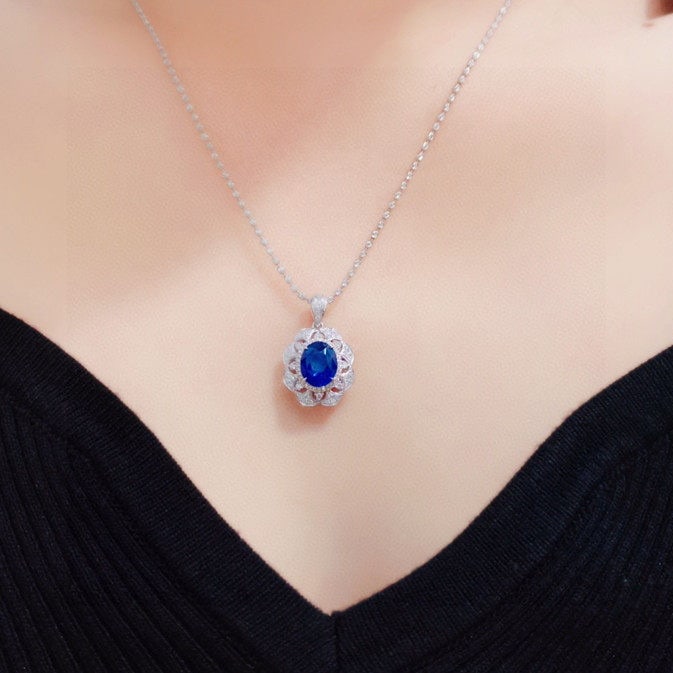 14k Gold 3.19 Ctw Natural Sapphire & Diamond Pendant( Without Chain ) - 4