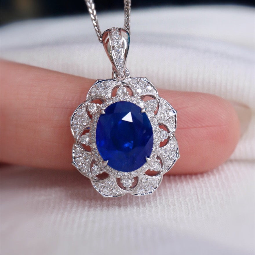 14k Gold 3.19 Ctw Natural Sapphire & Diamond Pendant( Without Chain ) - 5
