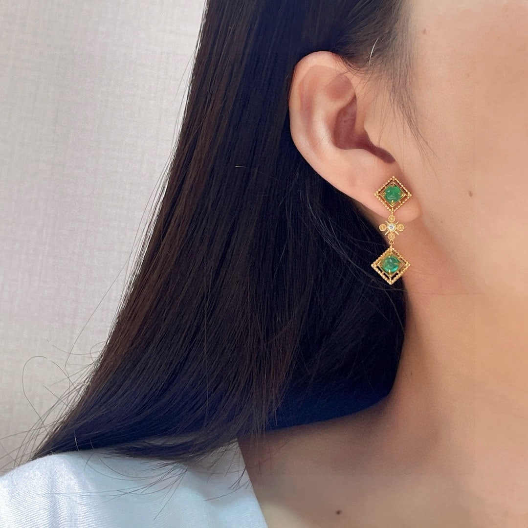 14k Gold 2.04 Ctw Natural Emerald & Diamond Earrings - 5