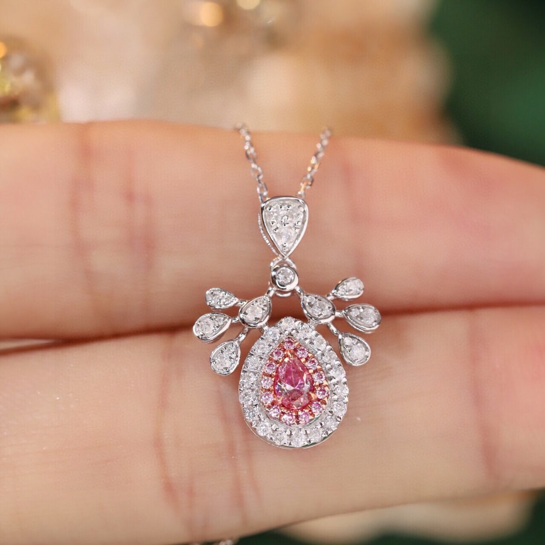 14k Gold 0.47 Ctw Natural Pink Diamond & Diamond & Diamond Necklace - 5