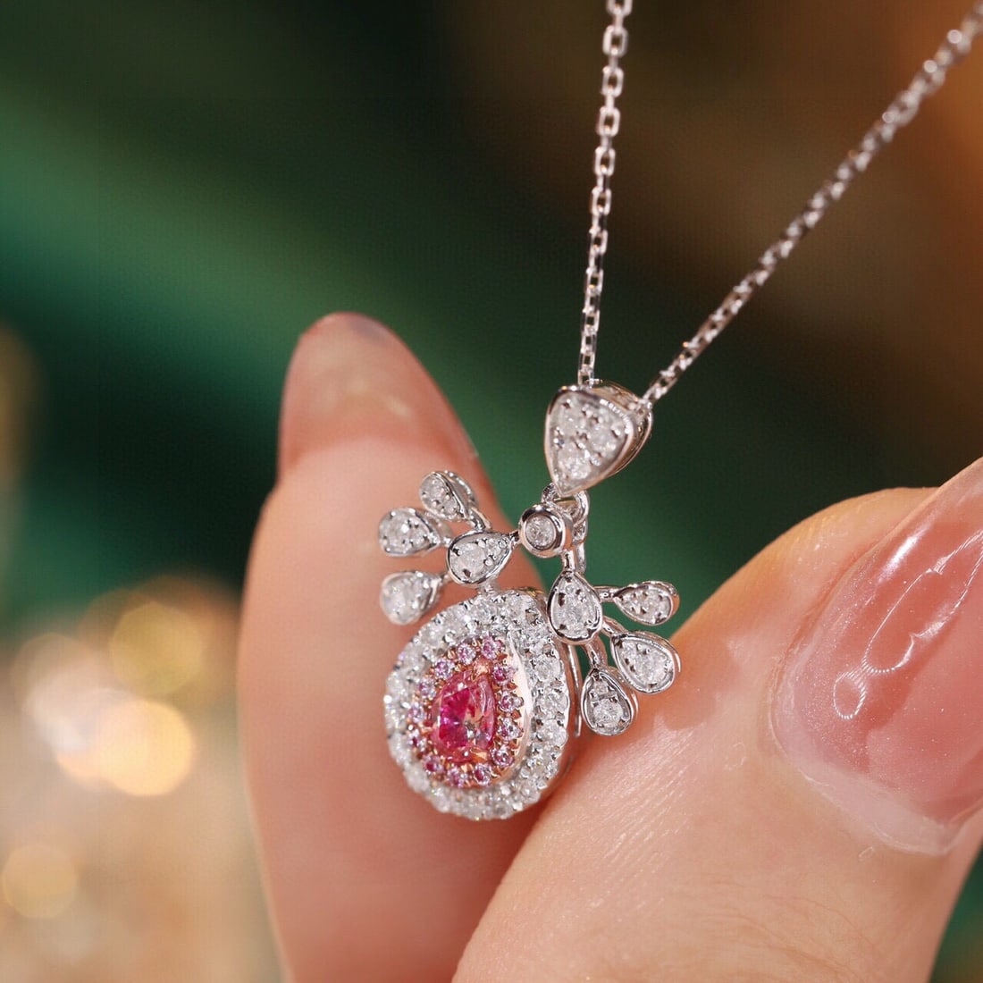 14k Gold 0.47 Ctw Natural Pink Diamond & Diamond & Diamond Necklace - 7