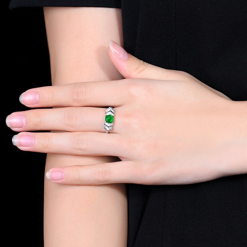 14k Gold 1.43 Ctw Vivid Green Natural Emerald & Diamond Ring - 8