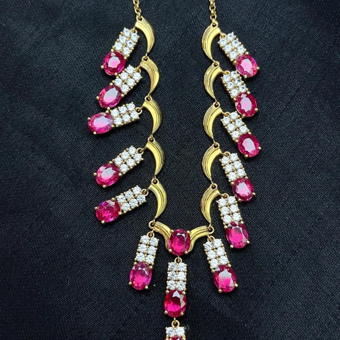 14k Gold 6.35 Ct Natural Ruby & Sapphire Necklace - 6