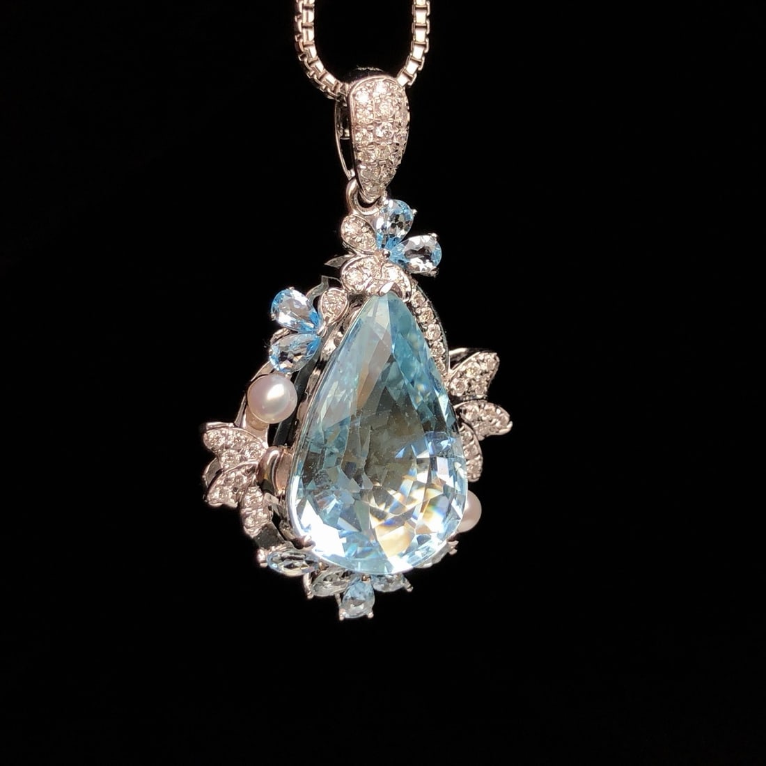 14k Gold 5.75 Ctw Natural Aquamarine & Diamond Pendant( Without Chain ) - 3