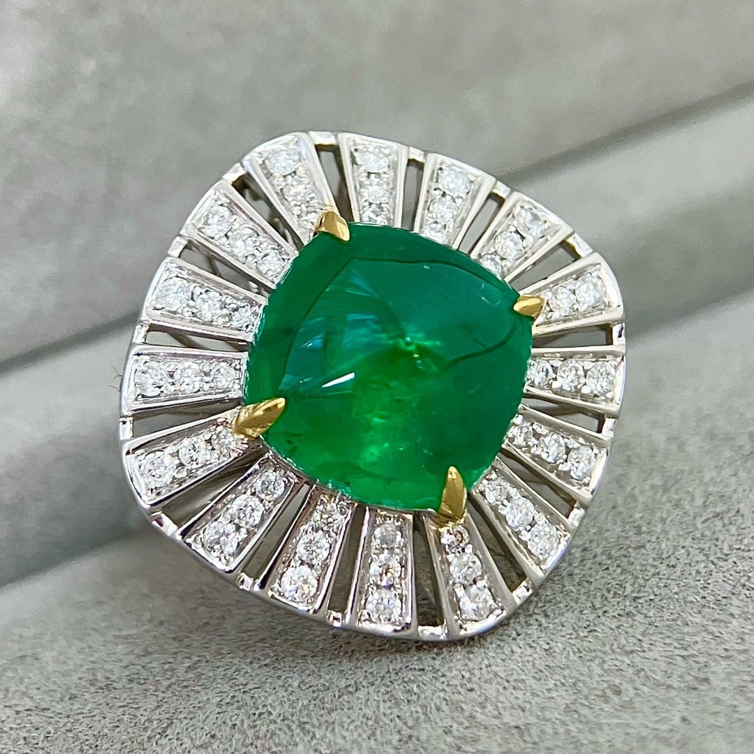 14k Gold 5.46 Ctw Vivid Green Natural Emerald & Diamond Ring/pendant( Without Chain ) - 3