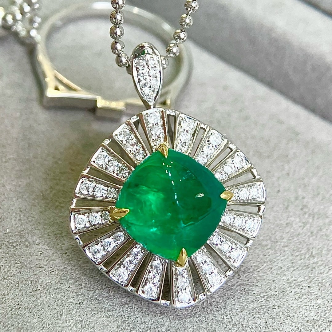14k Gold 5.46 Ctw Vivid Green Natural Emerald & Diamond Ring/pendant( Without Chain ) - 4