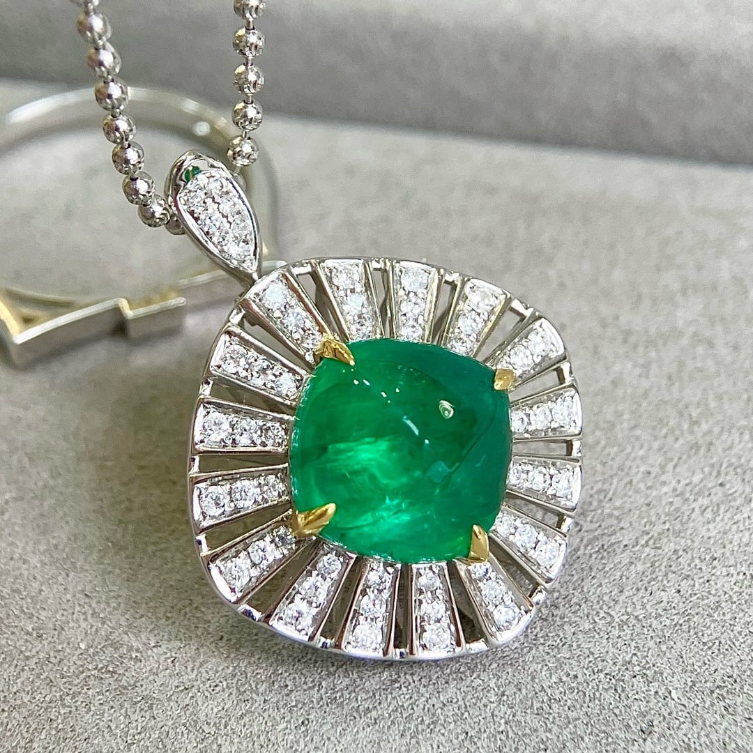 14k Gold 5.46 Ctw Vivid Green Natural Emerald & Diamond Ring/pendant( Without Chain ) - 5