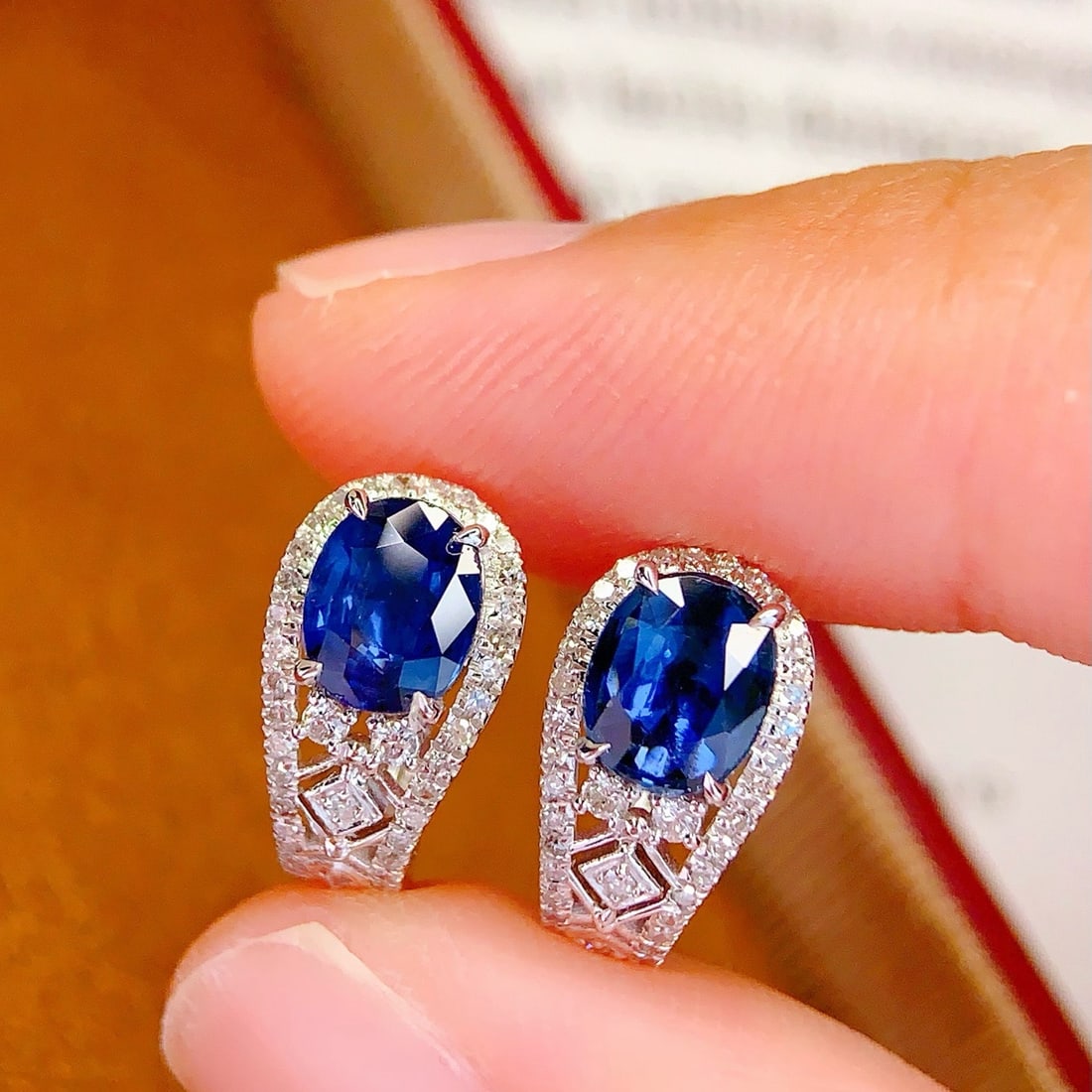 14k Gold 1.5 Ct Natural Sapphire & Diamond Earrings - 2