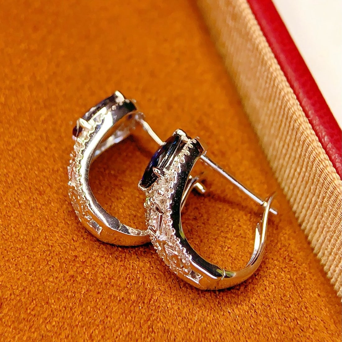 14k Gold 1.5 Ct Natural Sapphire & Diamond Earrings - 4