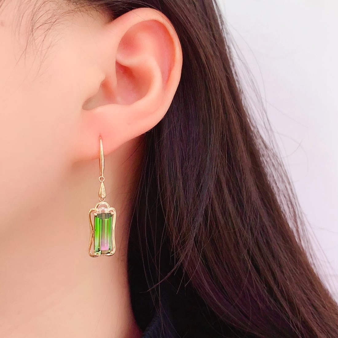 14k Gold 6.2 Ct Natural Tourmaline & Diamond Earrings - 5