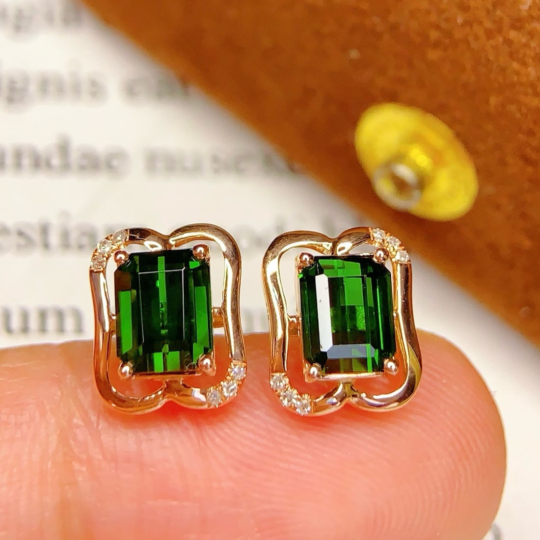 14k Gold 2.55 Ct Natural Tourmaline & Diamond Earrings - 2