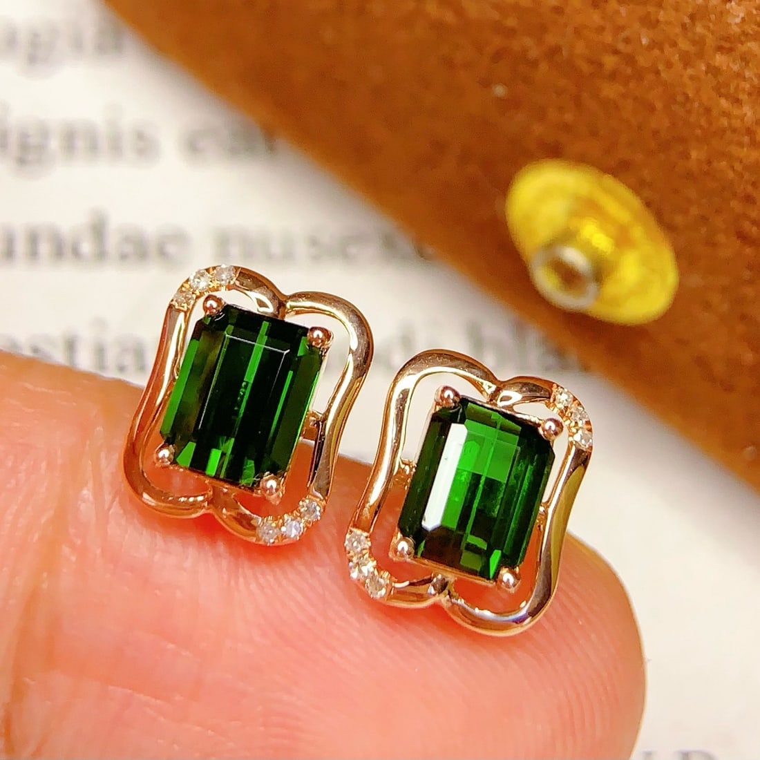 14k Gold 2.55 Ct Natural Tourmaline & Diamond Earrings - 3