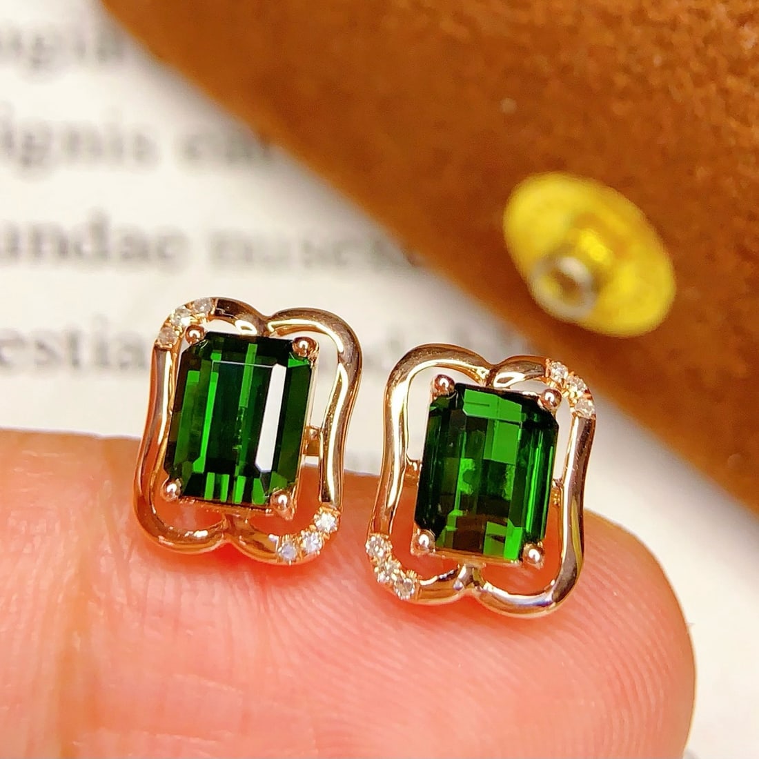 14k Gold 2.55 Ct Natural Tourmaline & Diamond Earrings - 4