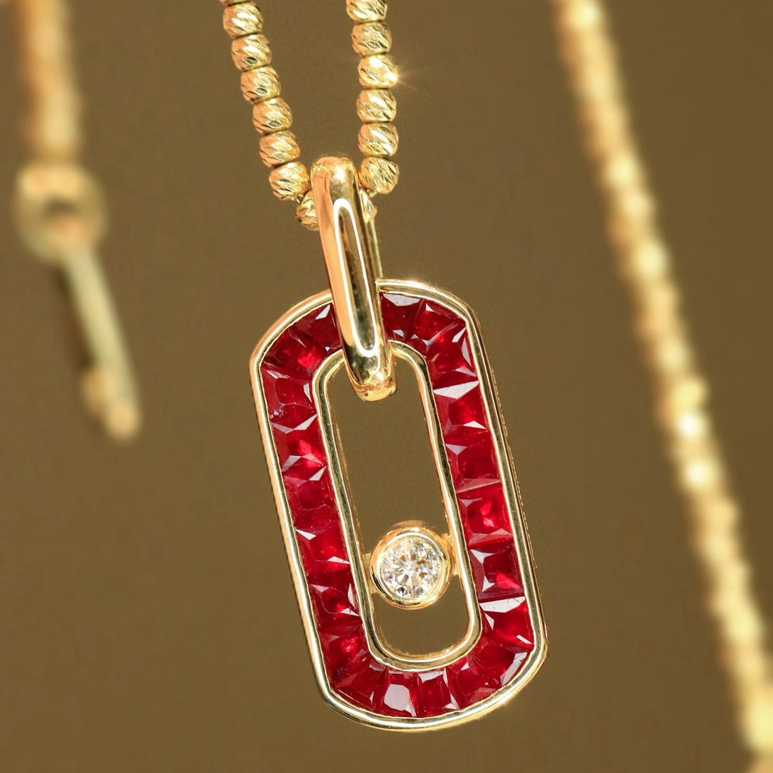 14k Gold 0.93 Ctw Natural Ruby & Diamond Pendant( Without Chain ): Ref:231164068 // gold content:14k gold // main gemstone:ruby // shape:princess // carat weight:0. 88ct // color:red // treatment:natural // // adjacent gemstone 2 : diamond // shape:round // carat
