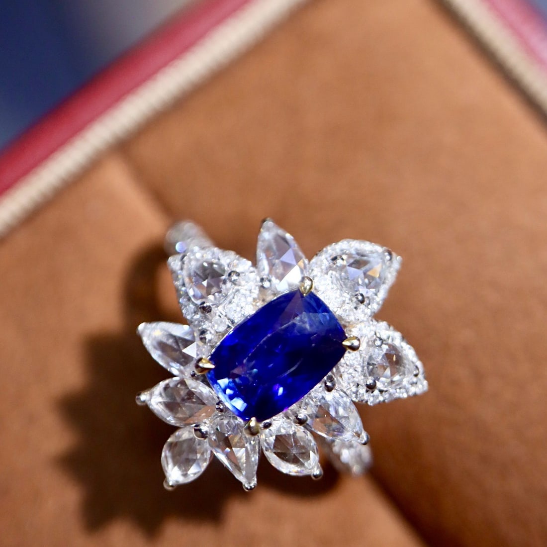 14k Gold 1.85 Ctw Natural Sapphire & Diamond Ring: Ref:231164071 // gold content:14k gold // ring size:7. 25us // // main gemstone:sapphire // shape:cushion // carat weight:1. 30ct // color:blue // treatment:natural // // adjacent gemstone 2 :