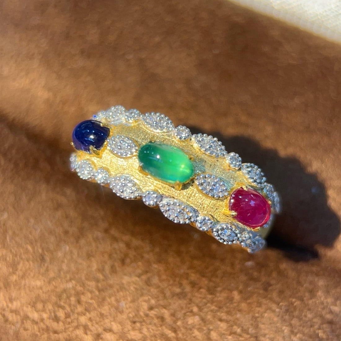 14k Gold 1.4 Ctw Natural Ruby & Sapphire & Emerald & Diamond Ring - 2