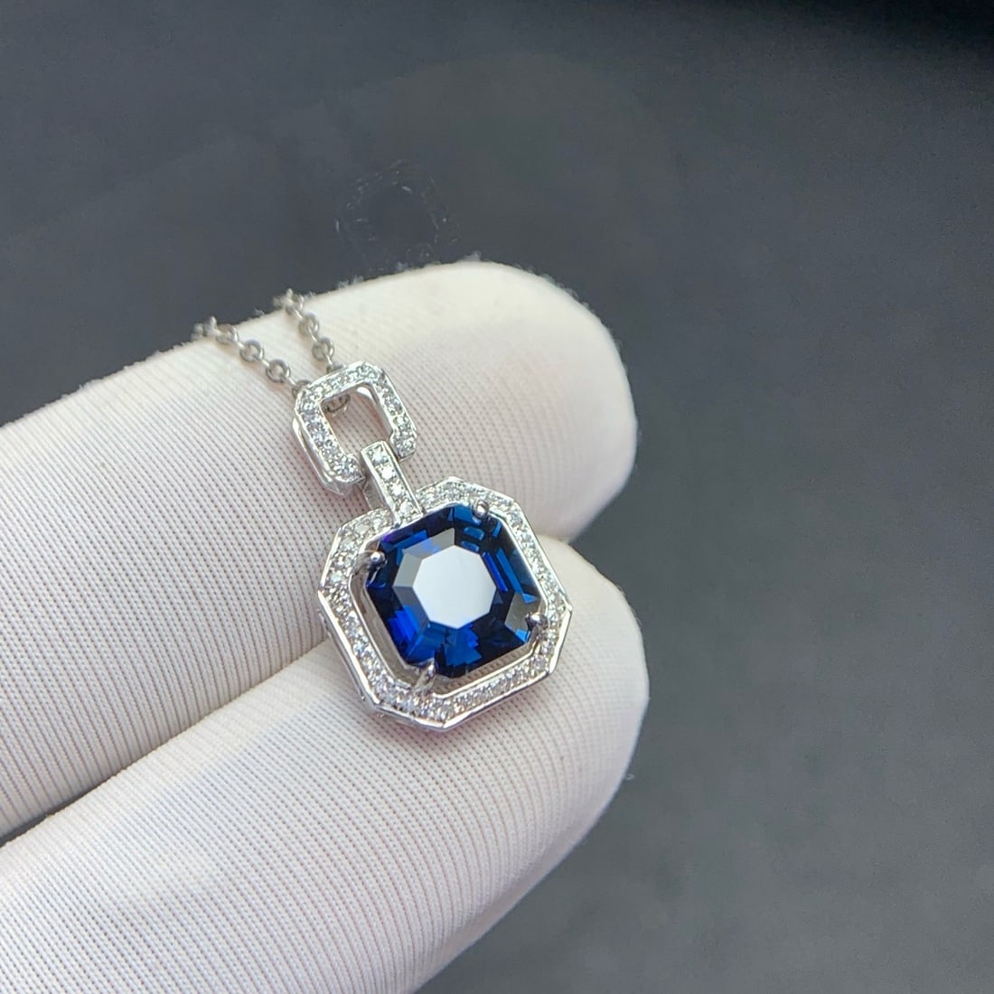 14k Gold 1.84 Ct Natural Sapphire & Diamond Pendant( Without Chain ) - 7