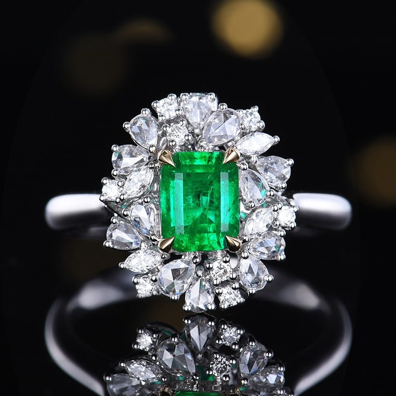 14k Gold 1.45 Ctw Vivid Green Natural Emerald & Diamond Ring/pendant( Without Chain ): Ref:231164077 // gold content:14k gold // ring size:7. 25us // // main gemstone:emerald // shape:octagonal // carat weight:0. 91ct // color:vivid green // treatment:natural // // adjacent gemstone 2