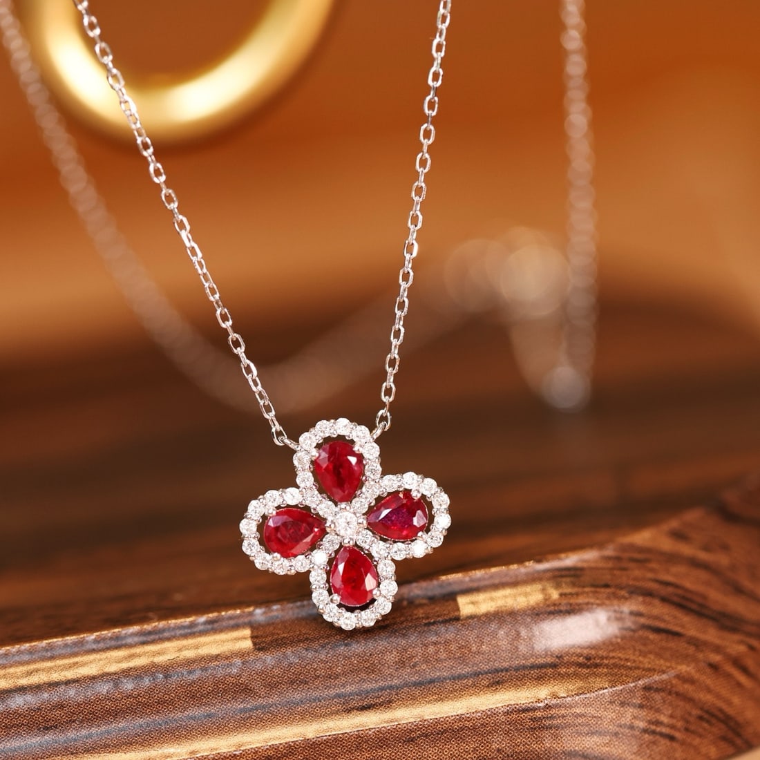 14k Gold 1.30 Ctw Natural Ruby & Diamond Necklace - 2