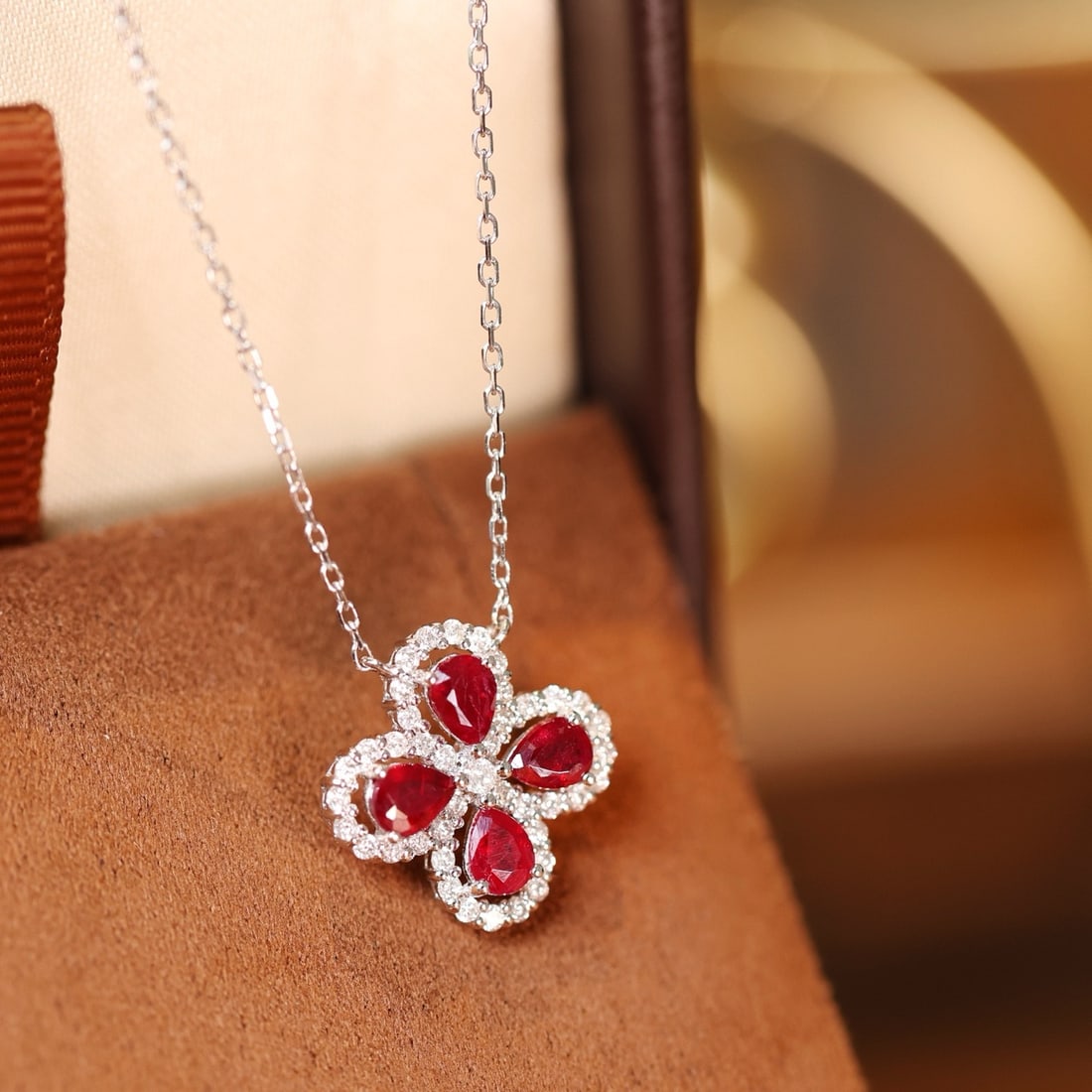 14k Gold 1.30 Ctw Natural Ruby & Diamond Necklace - 3