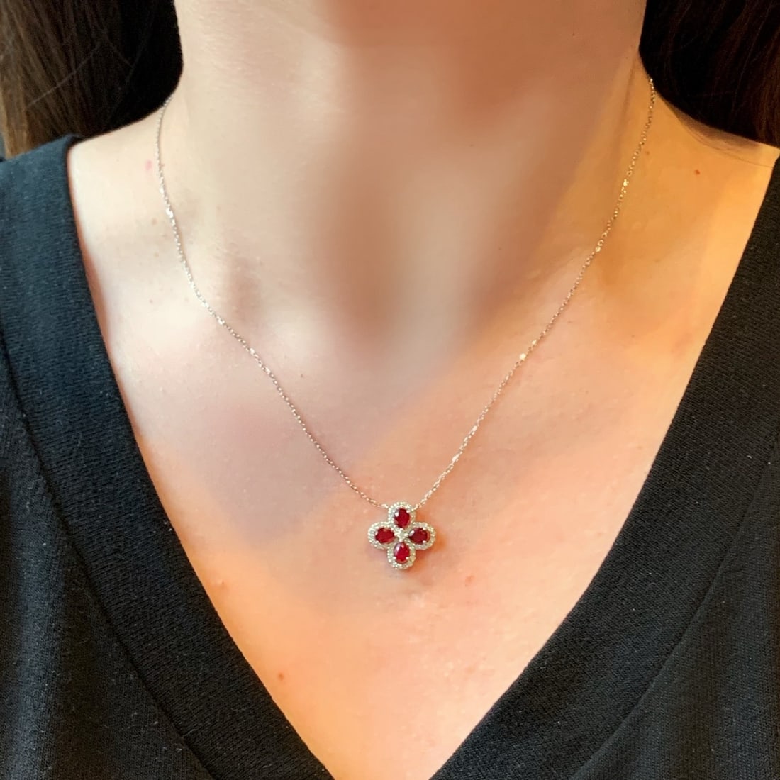 14k Gold 1.30 Ctw Natural Ruby & Diamond Necklace - 5