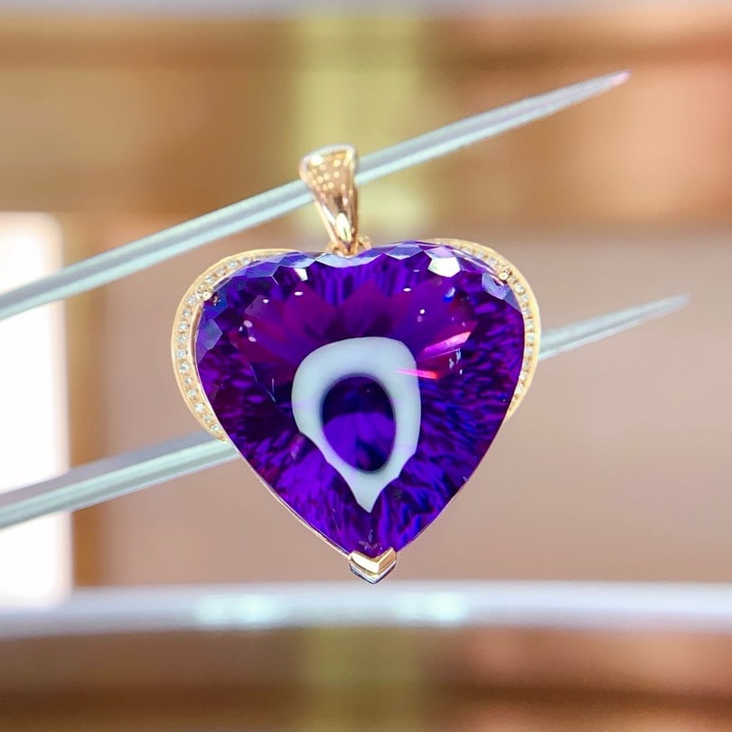 14k Gold 26.9 Ct Natural Amethyst & Diamond Pendant( Without Chain ) - 2