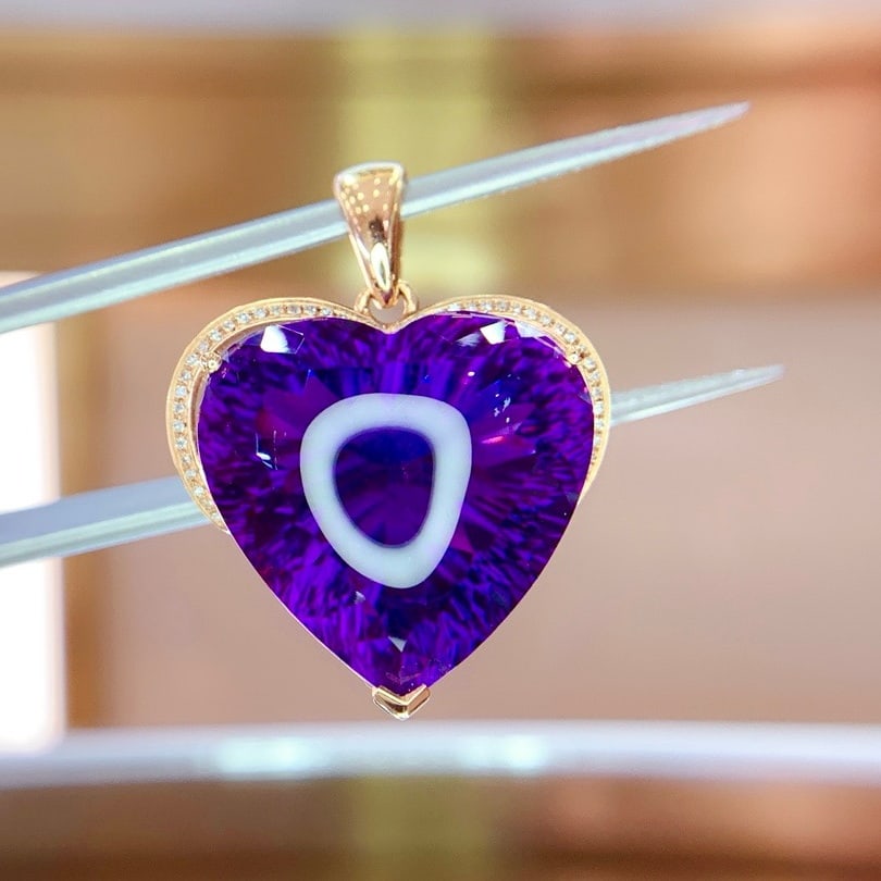 14k Gold 26.9 Ct Natural Amethyst & Diamond Pendant( Without Chain ) - 3