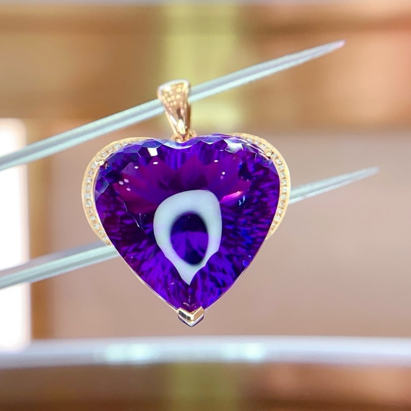 14k Gold 26.9 Ct Natural Amethyst & Diamond Pendant( Without Chain ) - 4