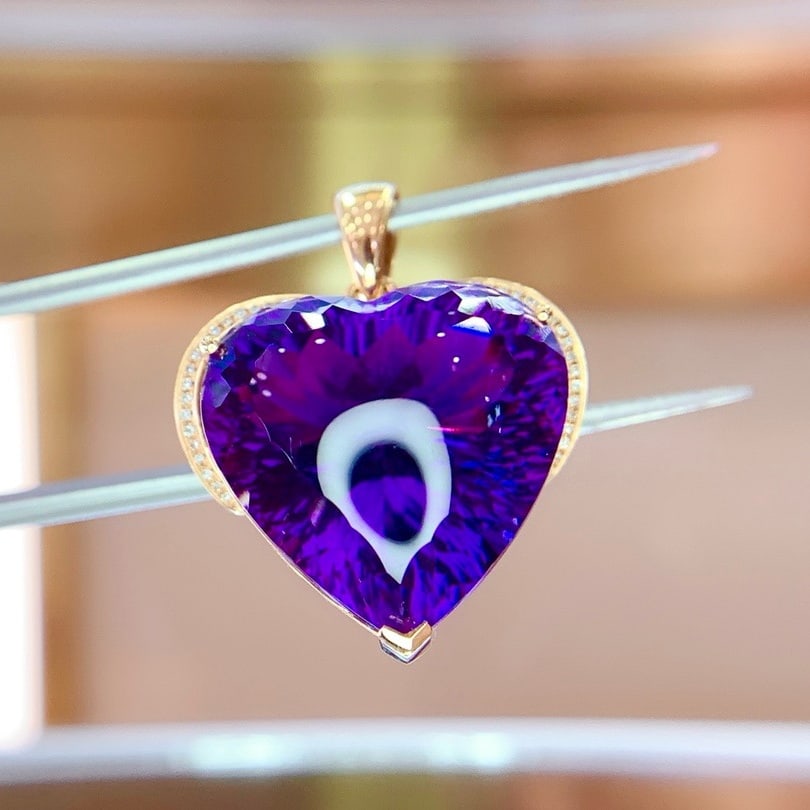 14k Gold 26.9 Ct Natural Amethyst & Diamond Pendant( Without Chain ) - 5