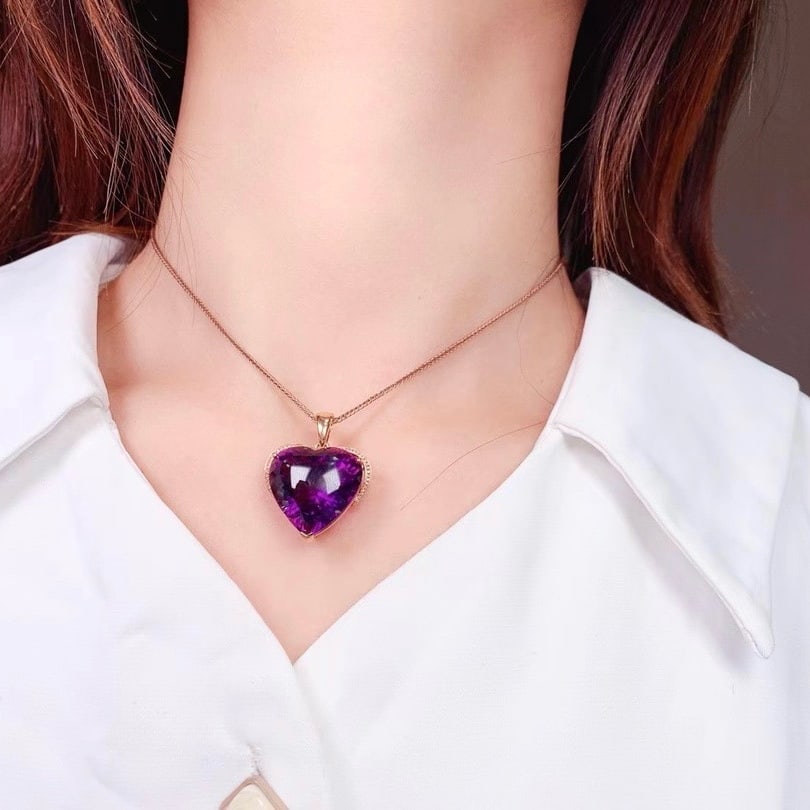 14k Gold 26.9 Ct Natural Amethyst & Diamond Pendant( Without Chain ) - 6