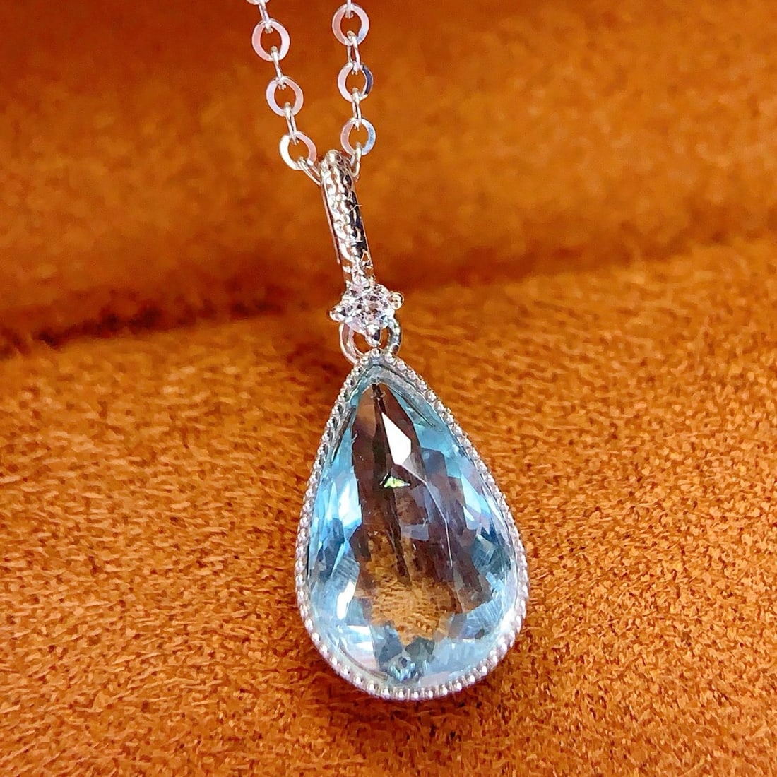 14k Gold 2.28 Ct Natural Aquamarine & Sapphire Pendant( Without Chain ) - 2
