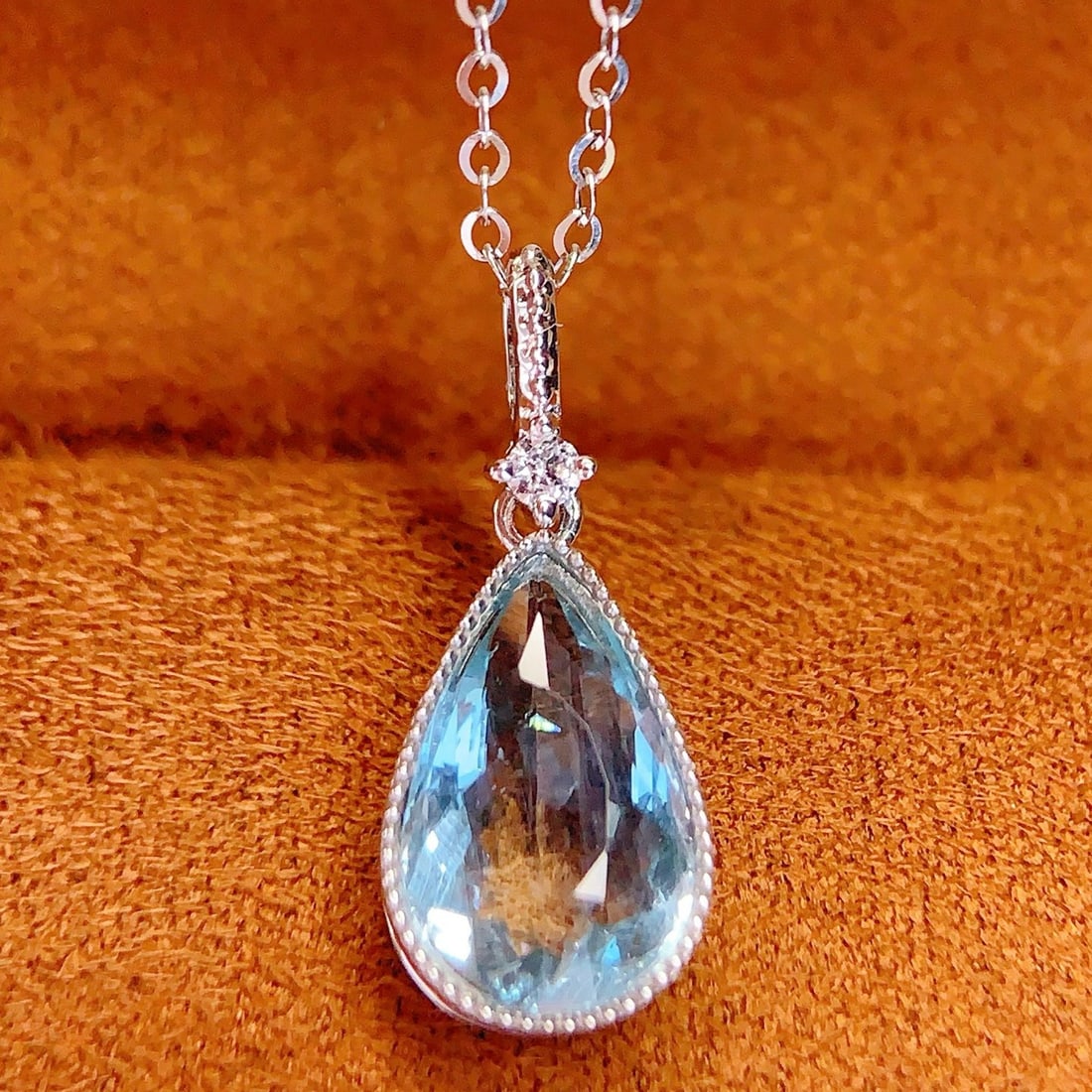 14k Gold 2.28 Ct Natural Aquamarine & Sapphire Pendant( Without Chain ) - 3