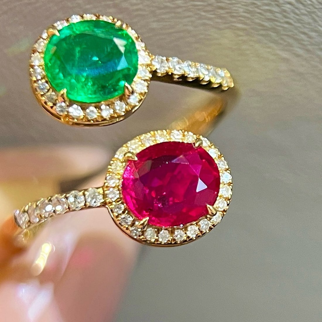 14k Gold 2.08 Ctw Natural Ruby & Emerald & Toi Et Moi Ring - 2