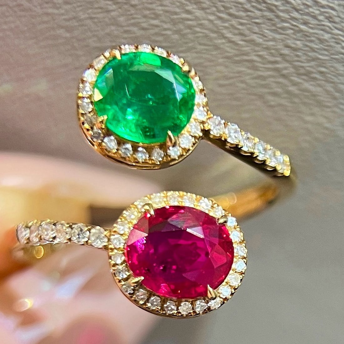 14k Gold 2.08 Ctw Natural Ruby & Emerald & Toi Et Moi Ring - 5
