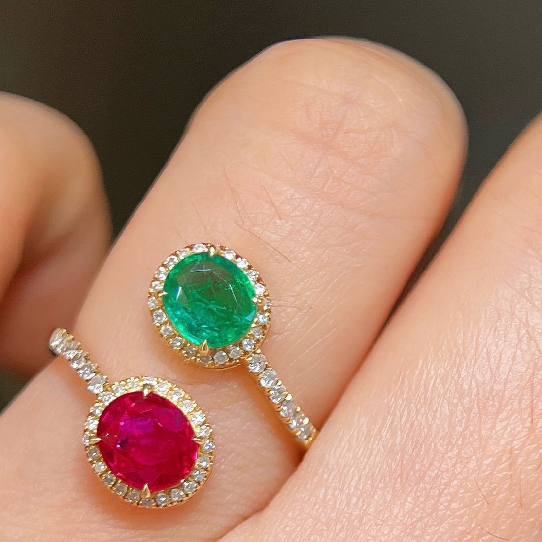 14k Gold 2.08 Ctw Natural Ruby & Emerald & Toi Et Moi Ring - 6