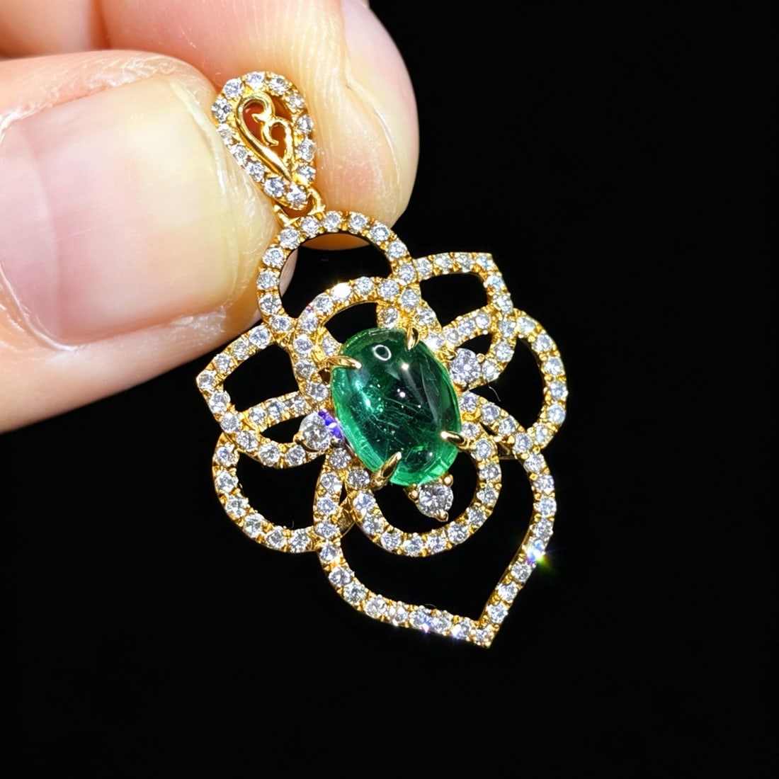 14k Gold 1.83 Ctw Natural Emerald & Diamond Pendant( Without Chain ) - 2